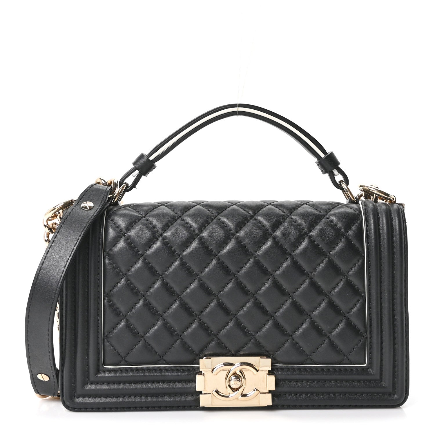 Chanel Calfskin Quilted Medium Boy Top Handle Flap Black 1 of 10
