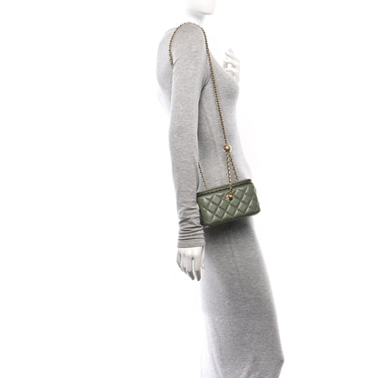 Chanel Lambskin Quilted Small Pearl Crush Vanity Case With Chain  Green 3 of 12