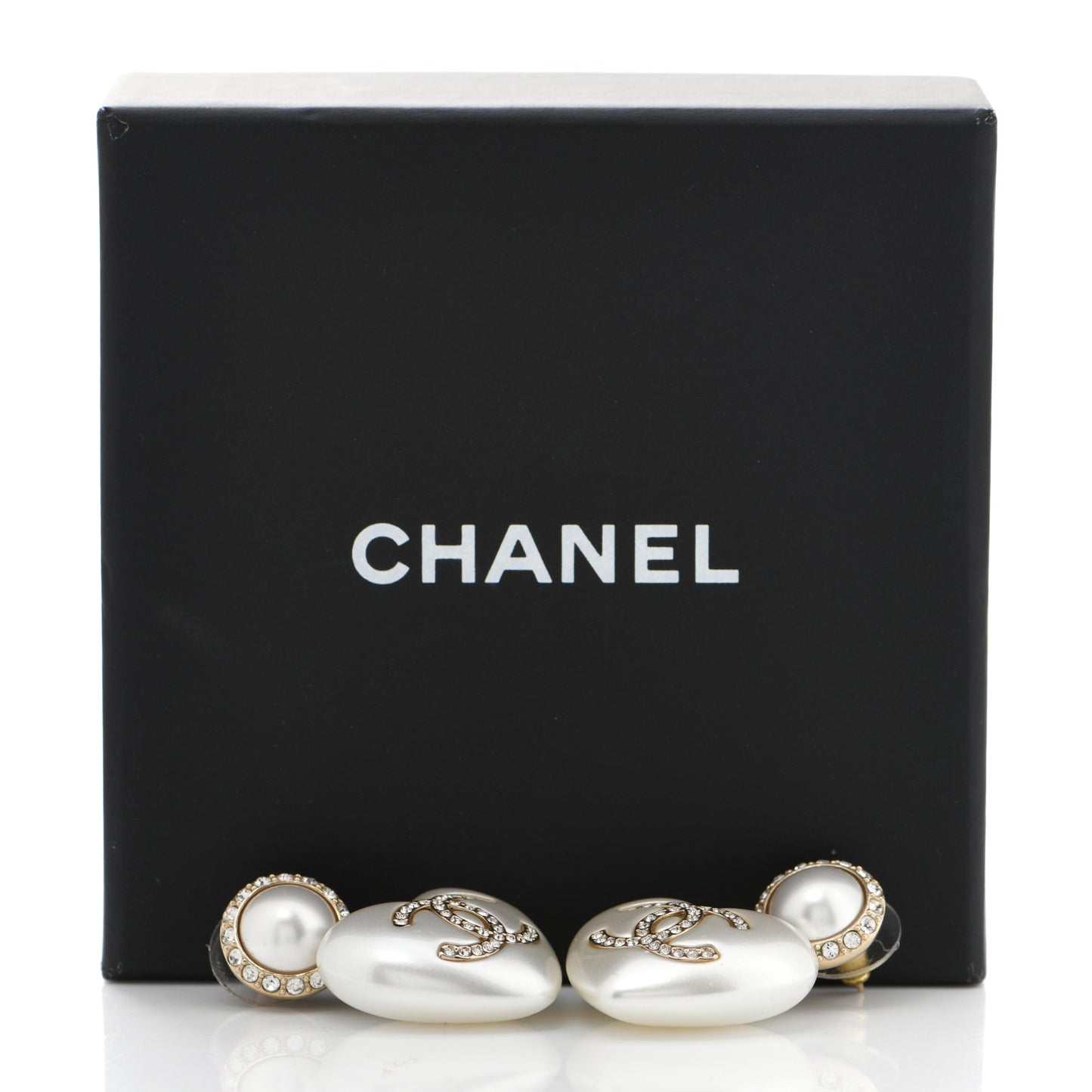 Pearl Crystal CC Heart Drop Earrings Gold