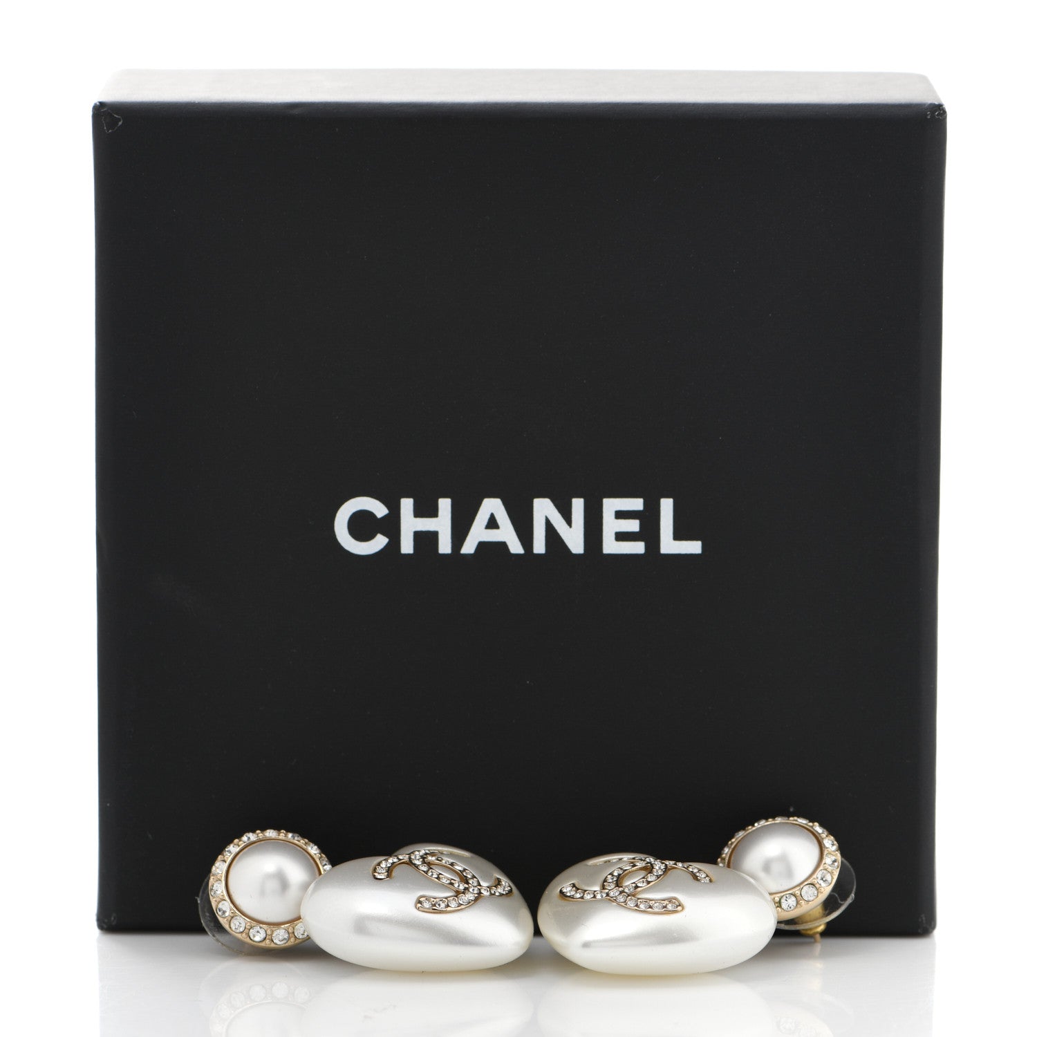 Chanel Pearl Crystal CC Heart Drop Earrings Gold 5 of 5