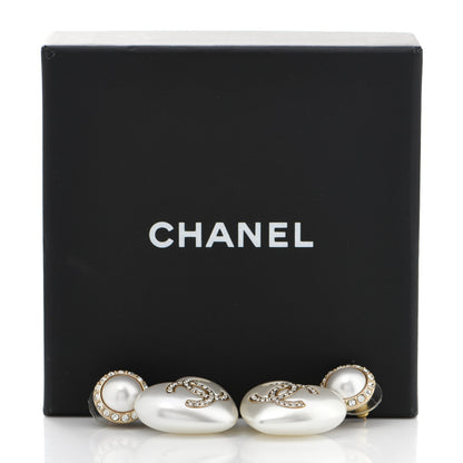 Chanel Pearl Crystal CC Heart Drop Earrings Gold 5 of 5