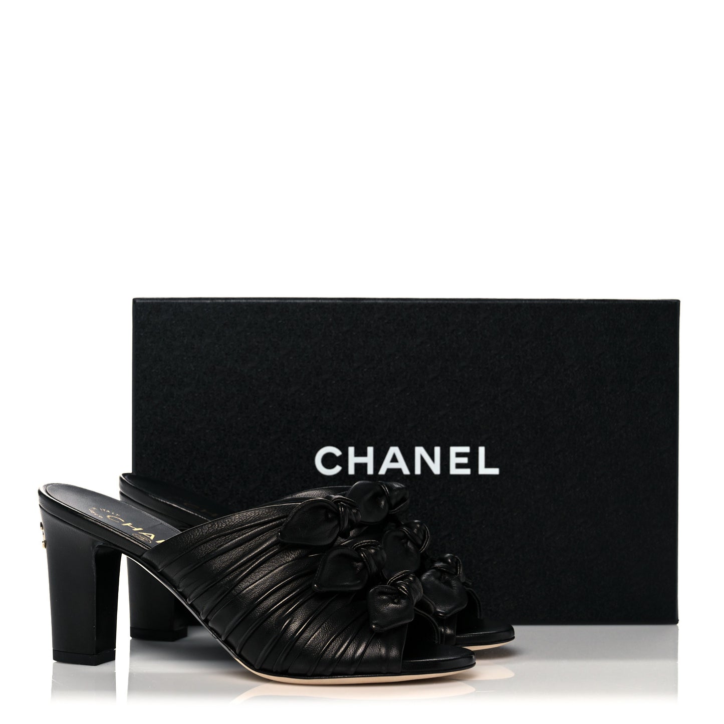 Calfskin Bows CC Mules 36 Black