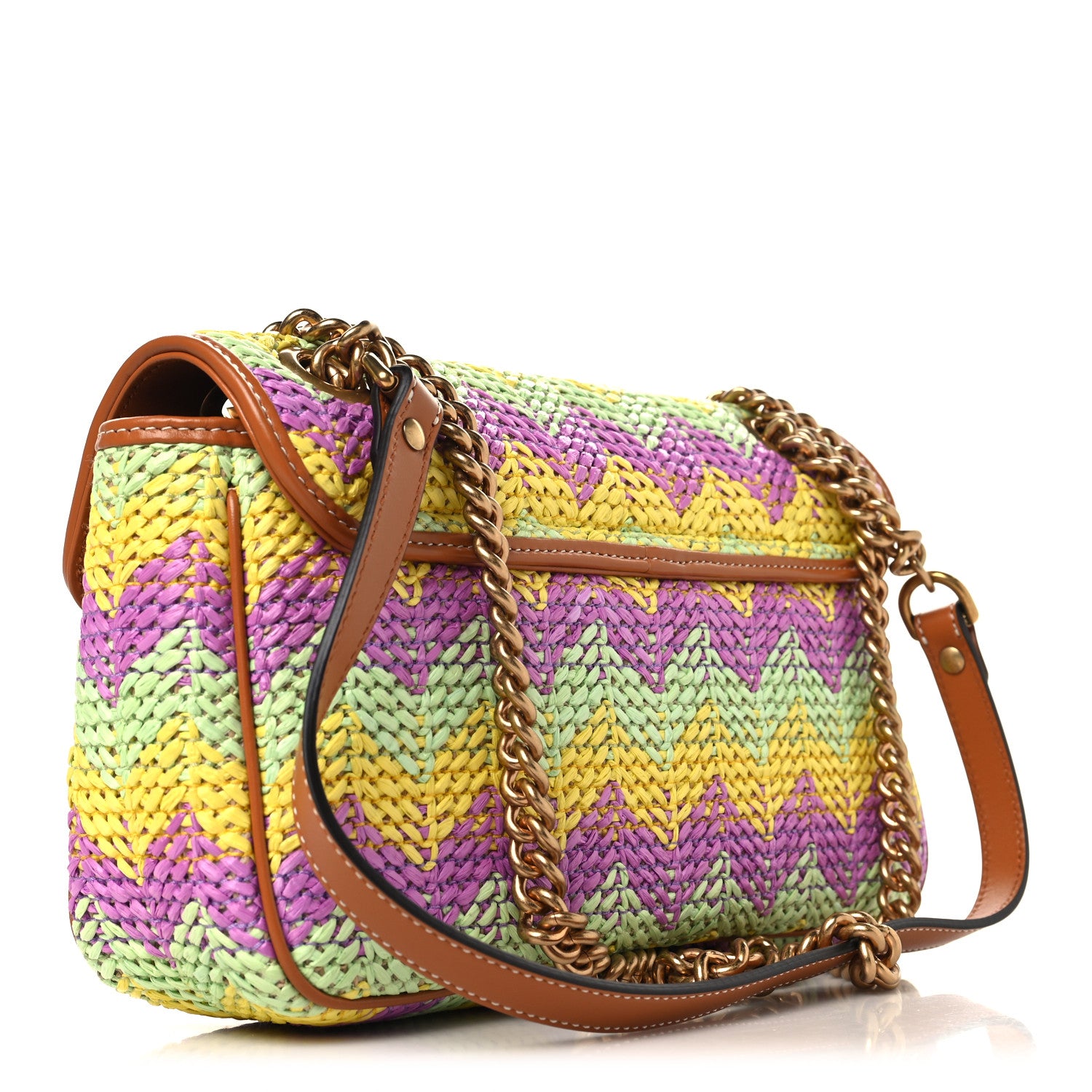 Gucci Calfskin Raffia Woven Small GG Marmont Shoulder Bag Multicolor 3 of 10