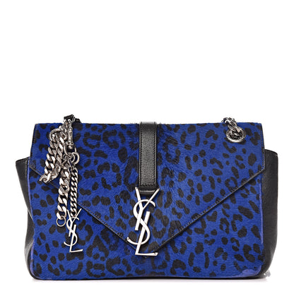 Saint Laurent Pony Hair Calfskin Monogram Leopard Print Medium Punk Chain Bag Blue 1 of 16