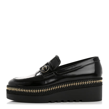 Chanel Shiny Calfskin Platform Loafers 37 Black 1 of 13