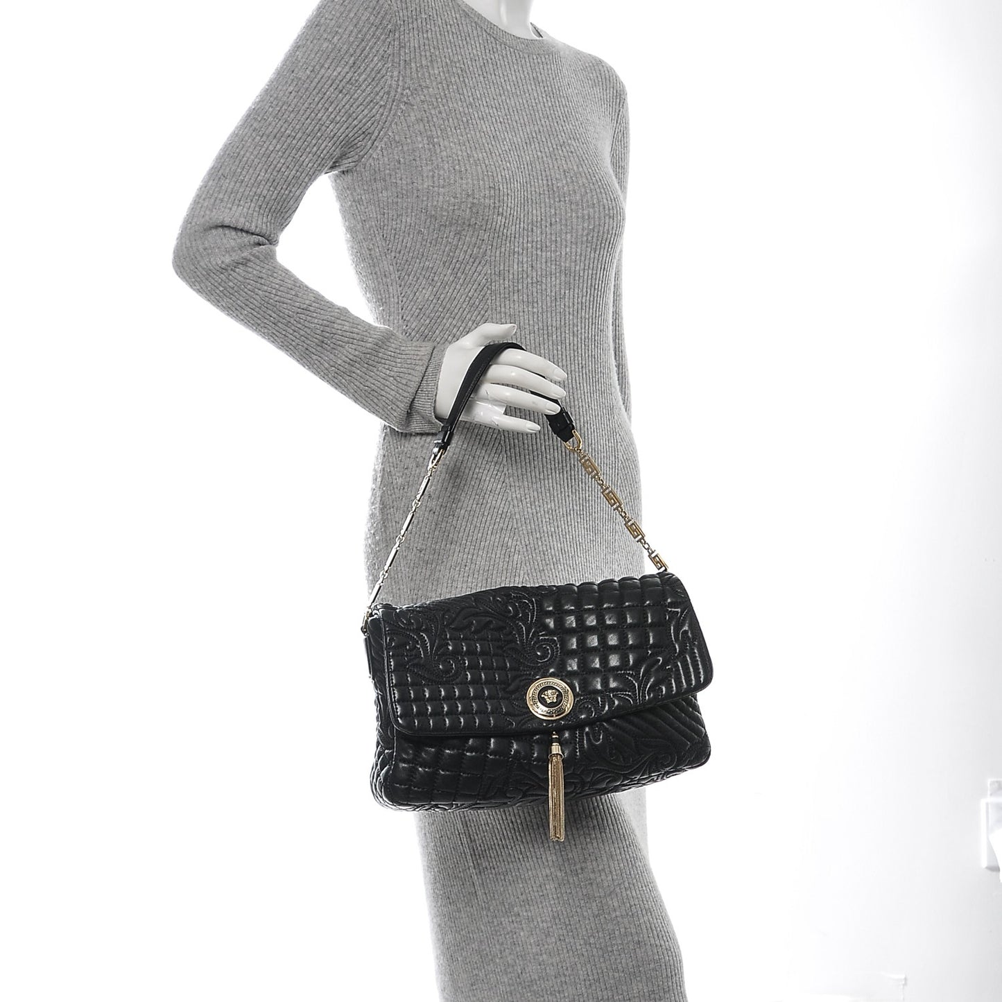Nappa Barocco Quilted Vanitas Medea Shoulder Bag Black