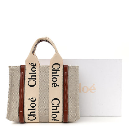 Chloe Cotton Calfskin Small Woody Ribbon Tote White Brown 11 of 11