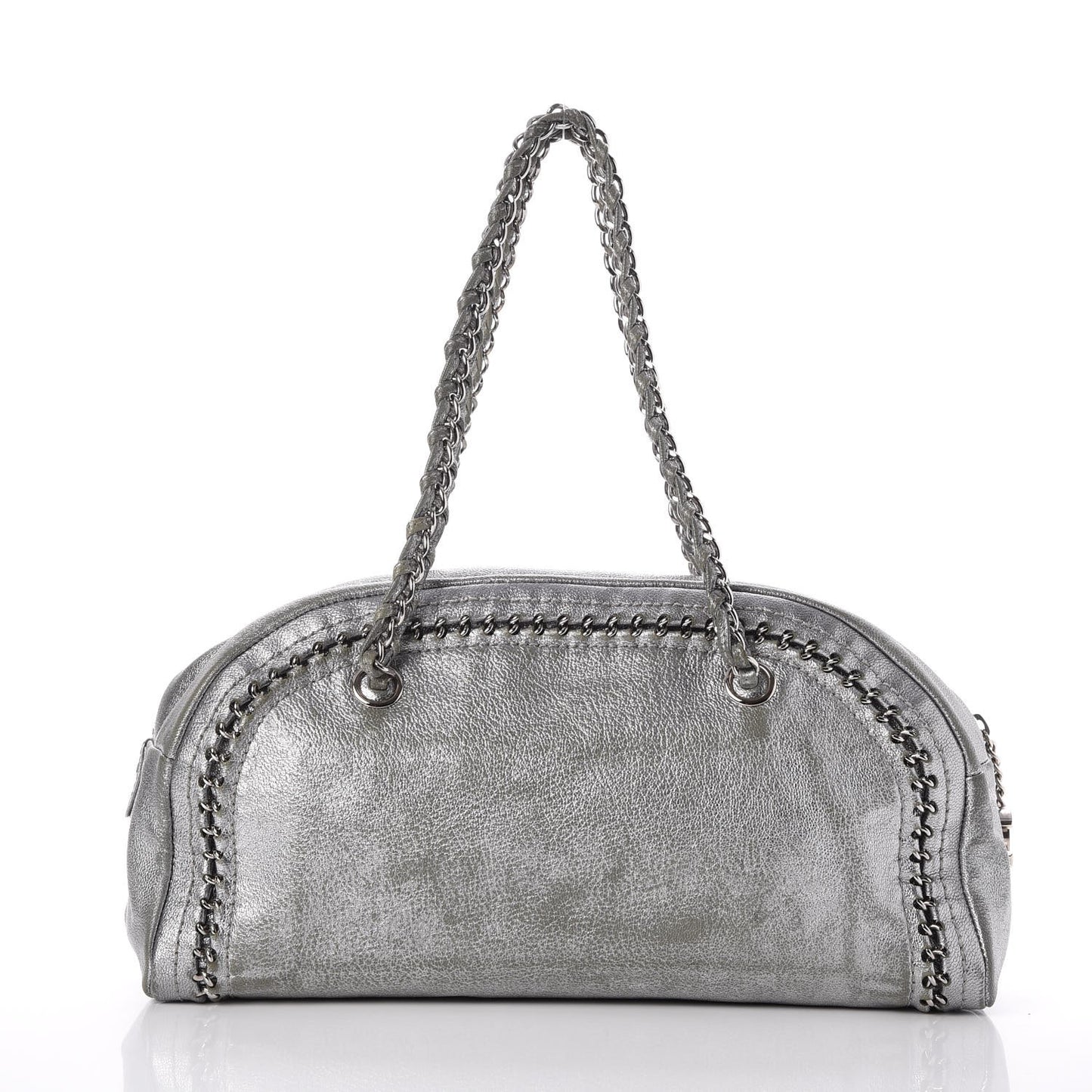Metallic Goatskin Medium Luxe Ligne Bowler Tote Silver