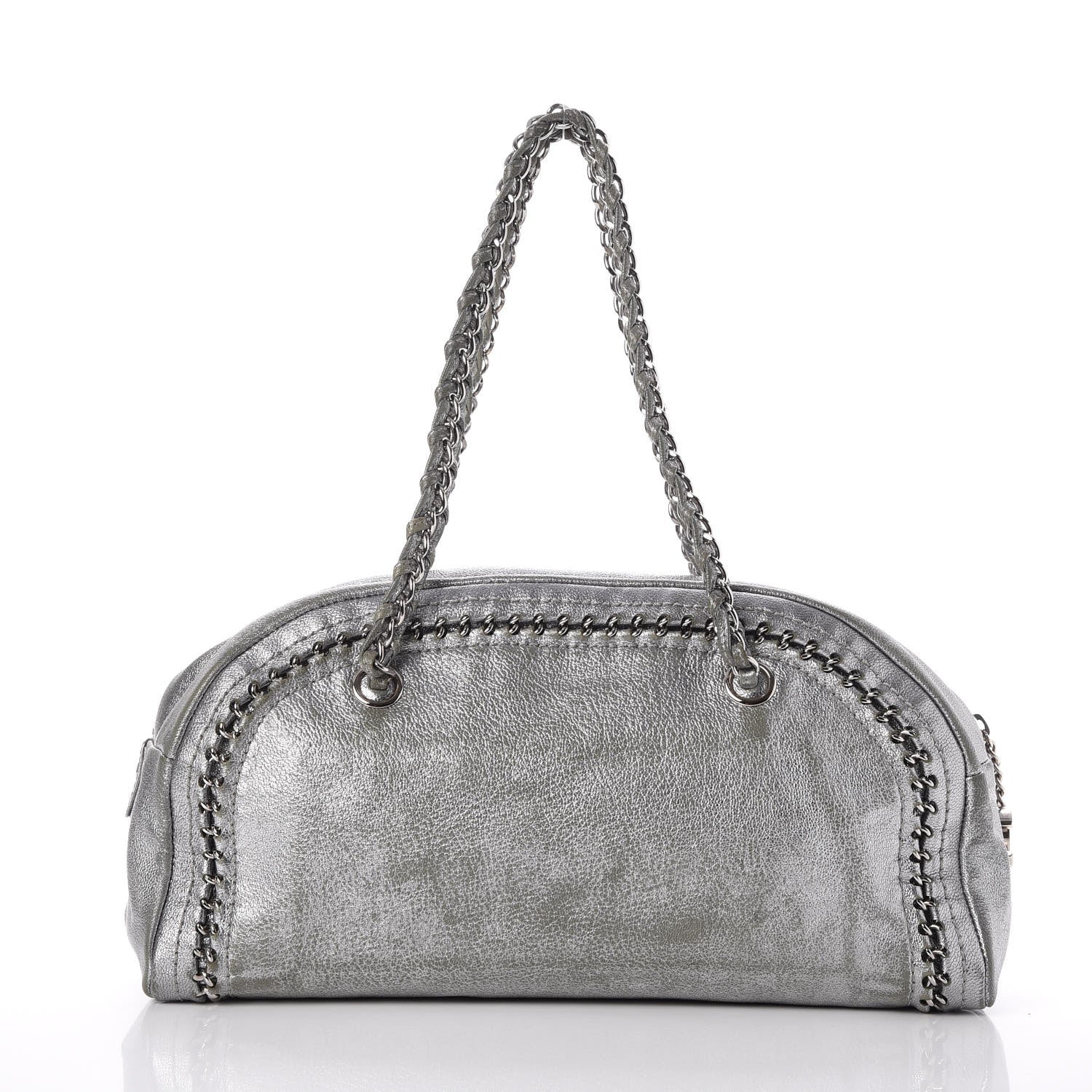 Chanel Metallic Goatskin Medium Luxe Ligne Bowler Tote Silver 4 of 23