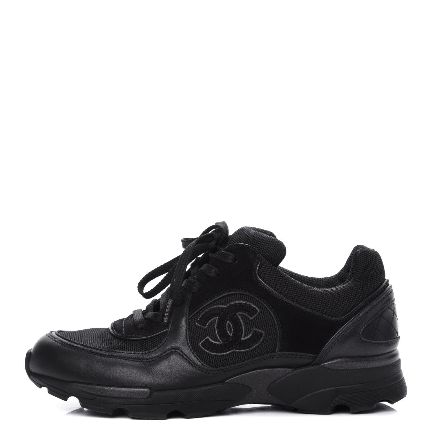 Chanel Suede Velvet Lambskin CC Sneakers 37 Black 1 of 10