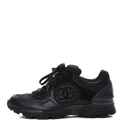 Chanel Suede Velvet Lambskin CC Sneakers 37 Black 1 of 10