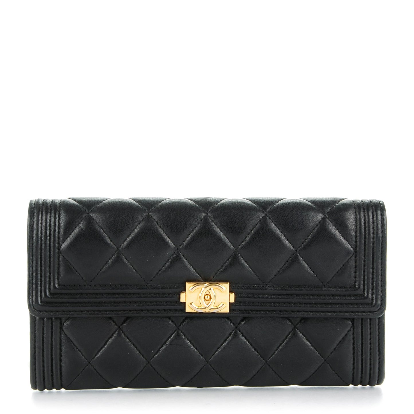 Lambskin Quilted Boy Flap Wallet Black