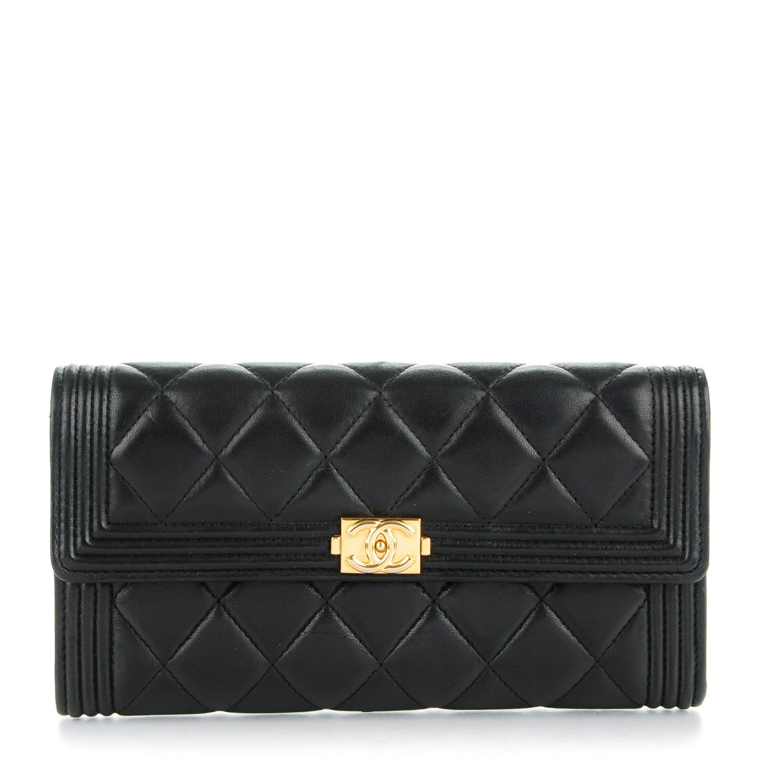 Chanel Lambskin Quilted Boy Flap Wallet Black 1 of 8