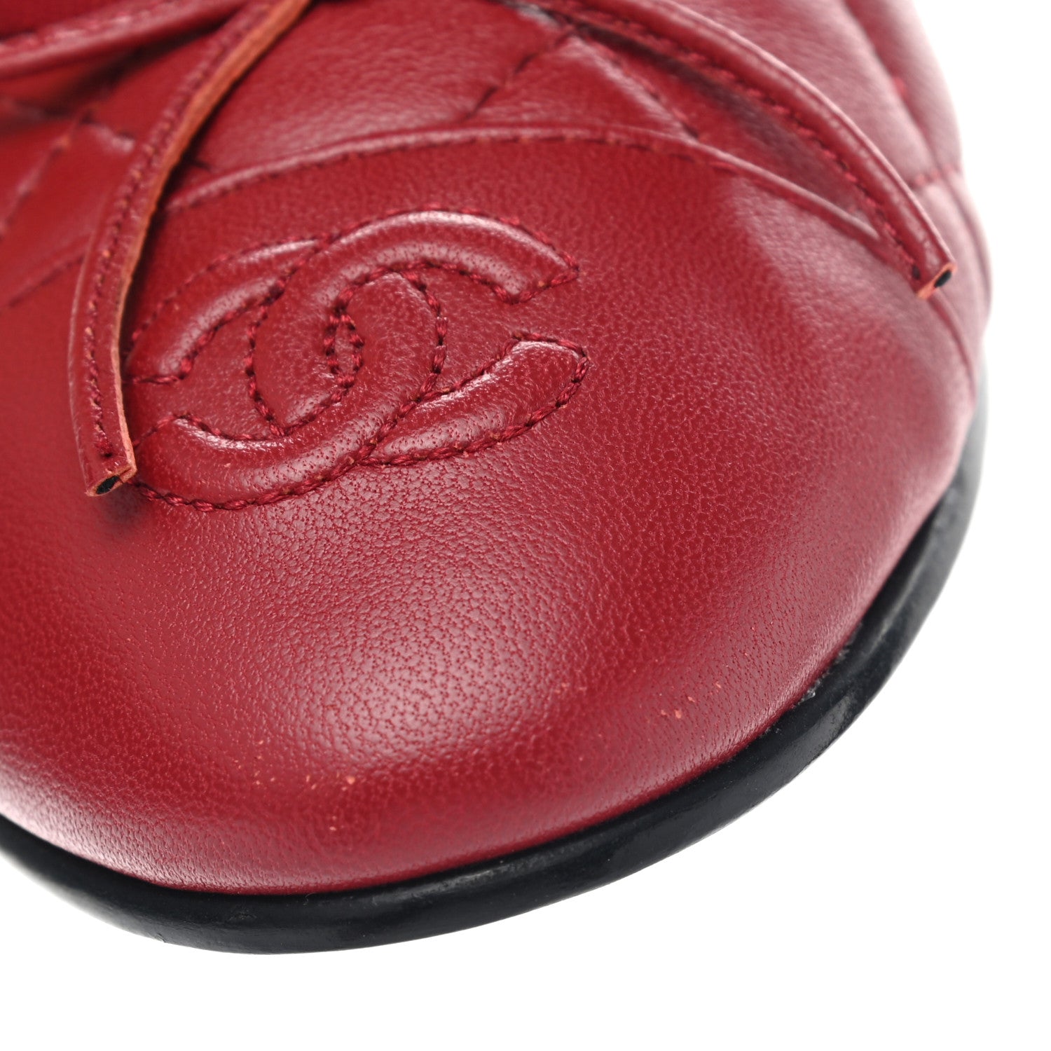 Chanel Lambskin Quilted CC Cap Toe Ballerina Flats 36.5 Red 9 of 9