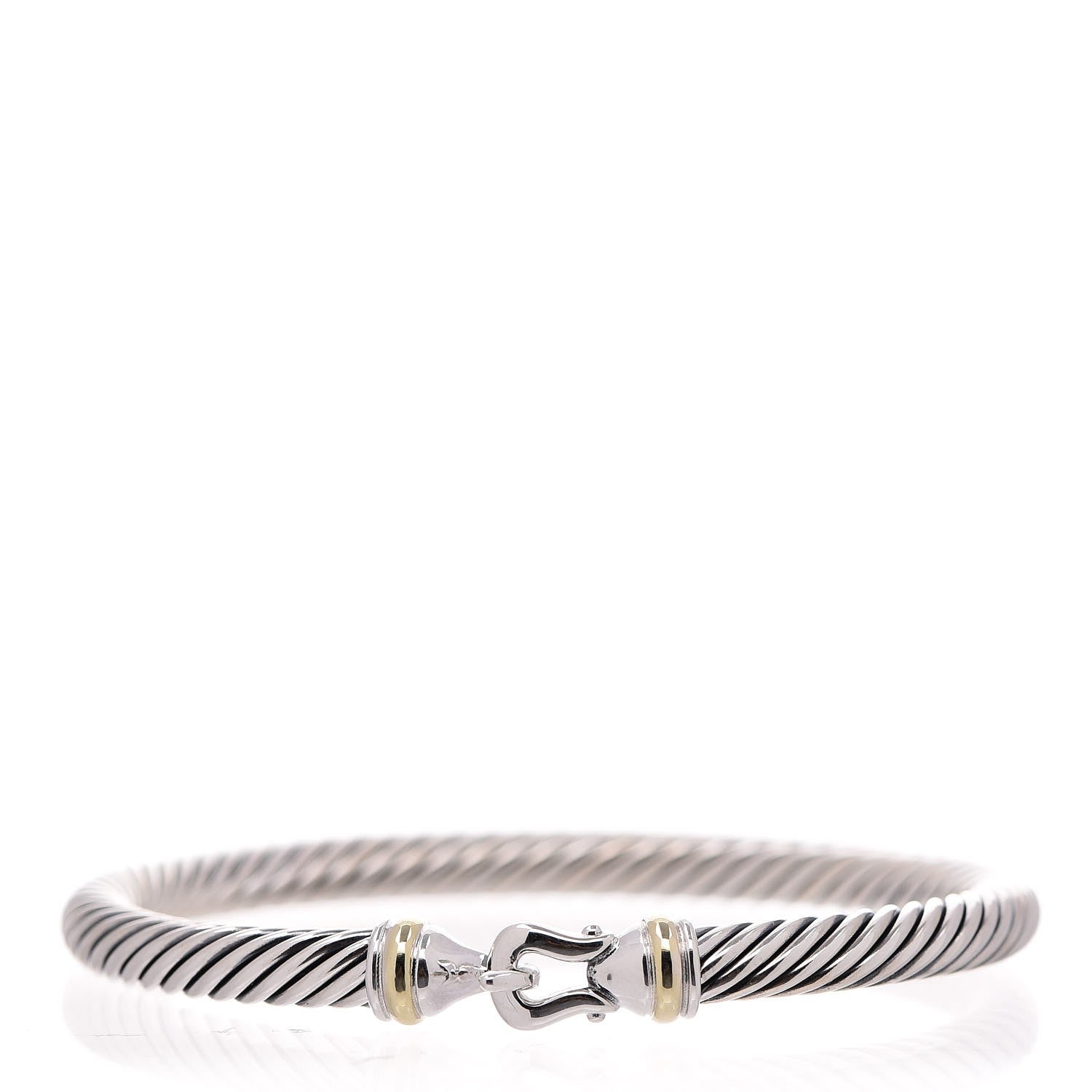David Yurman Sterling Silver 18K Yellow Gold 5mm Cable Classic Buckle Bracelet 1 of 4