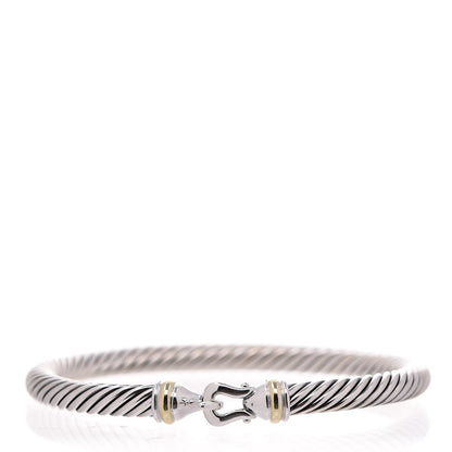 David Yurman Sterling Silver 18K Yellow Gold 5mm Cable Classic Buckle Bracelet 1 of 4