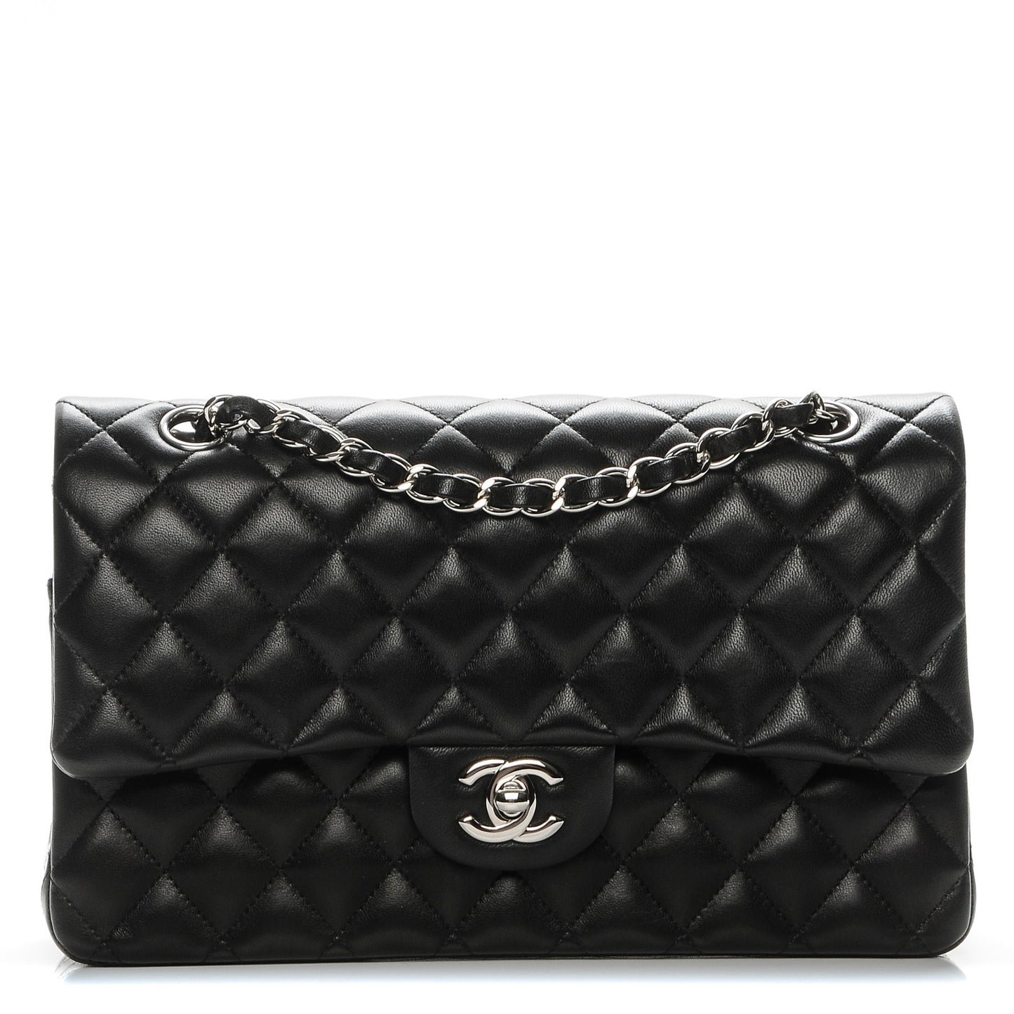 Lambskin Quilted Medium Double Flap Black