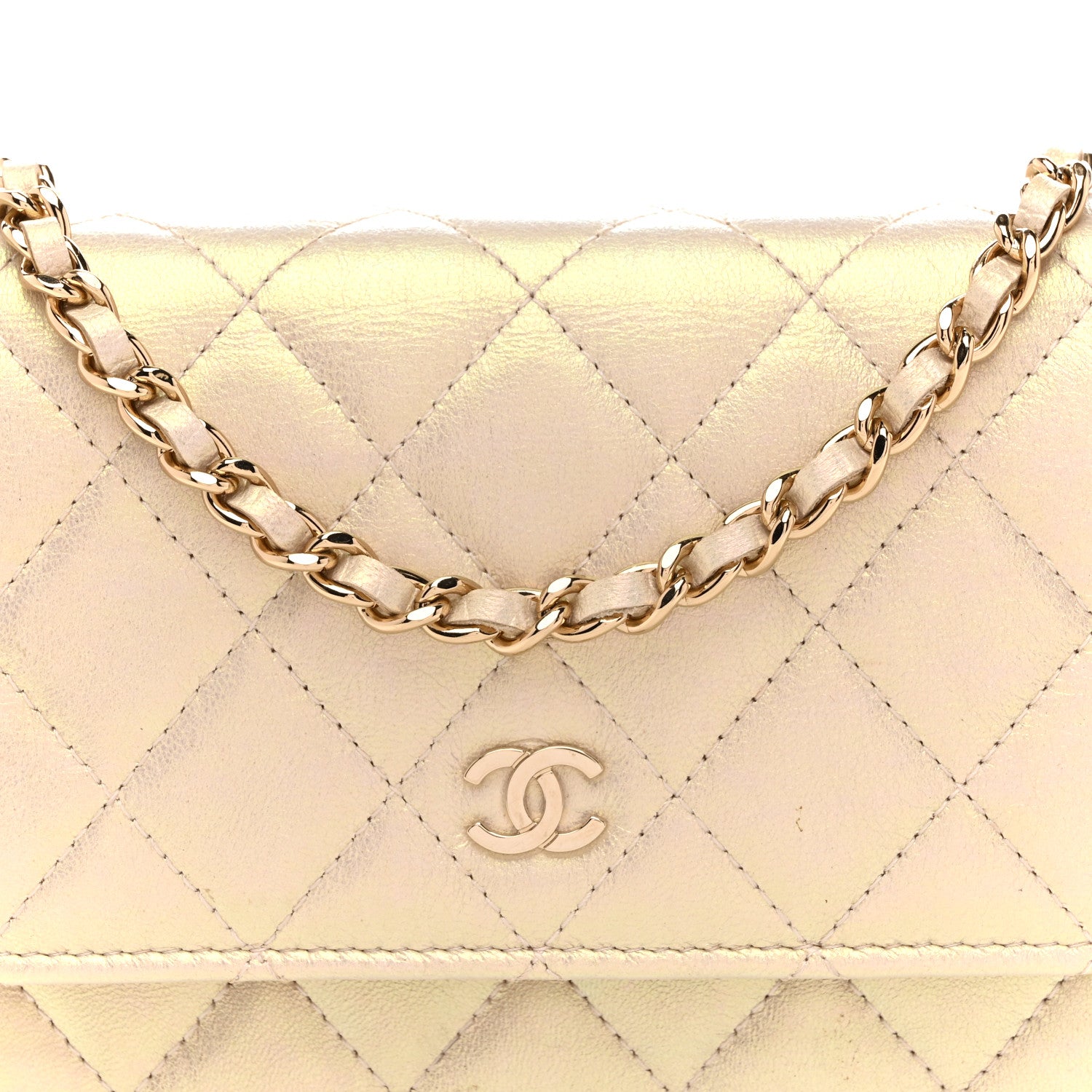 Chanel Iridescent Lambskin Quilted Mini Wallet On Chain WOC Ivory 8 of 14