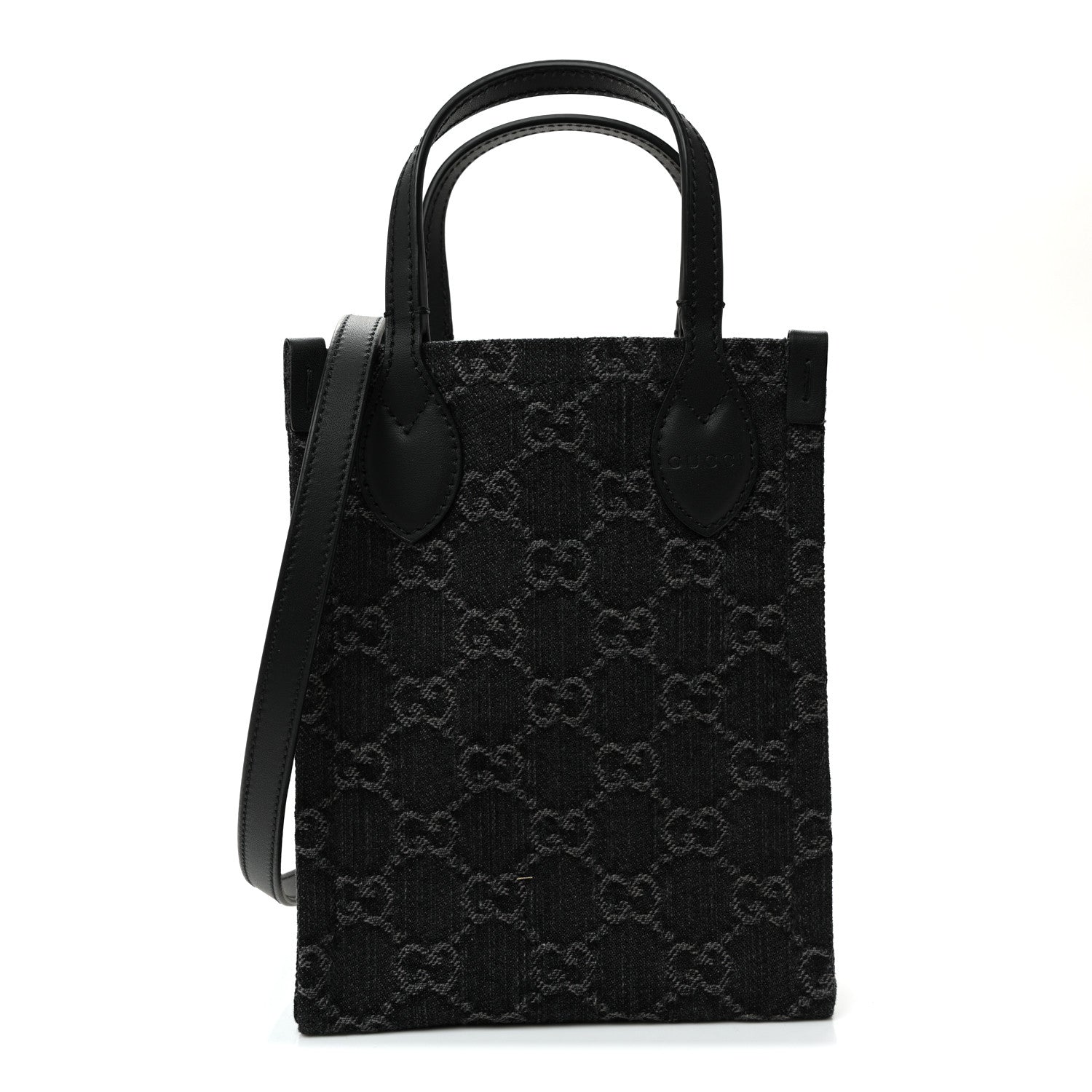 Gucci Denim Cuoio Harness GG Monogram Mini Ophidia Tote Bag Black Medium Grey 1 of 10