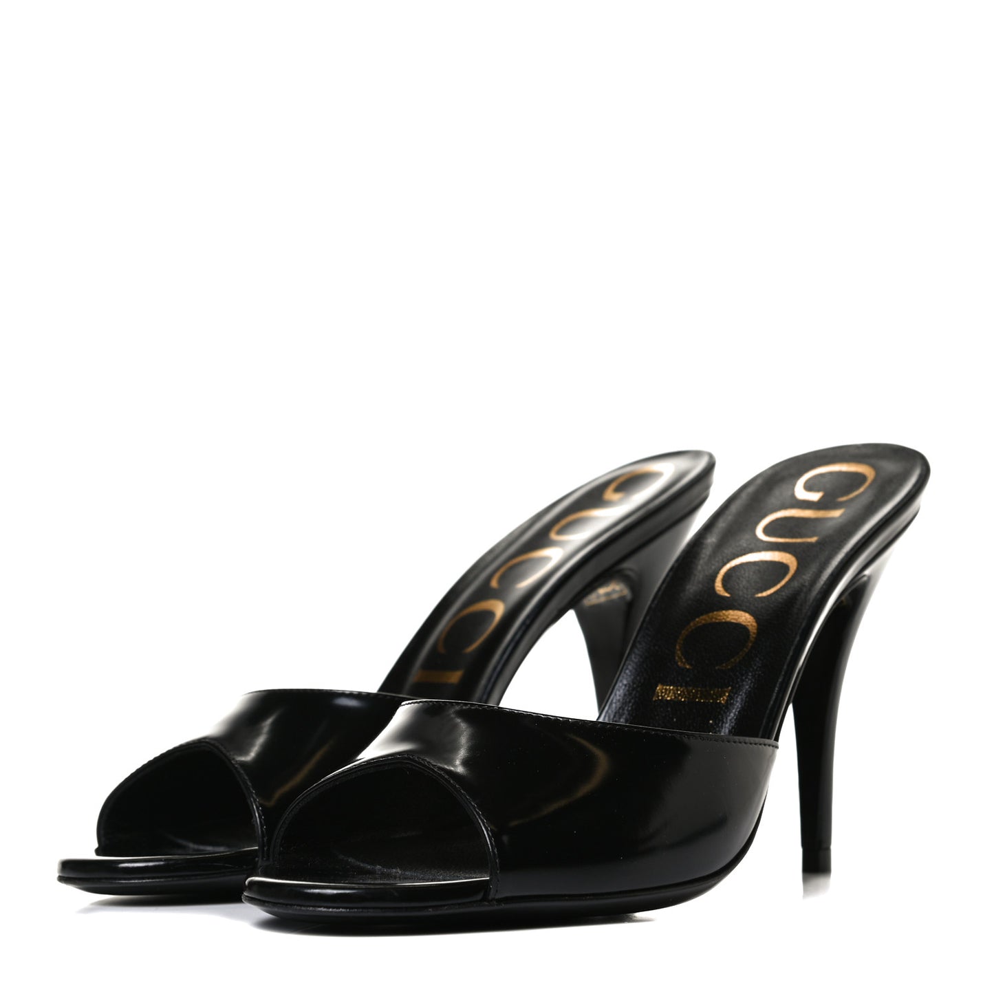 Polished Calfskin Scarlet Mid Heel Slide Sandals 37.5 Black