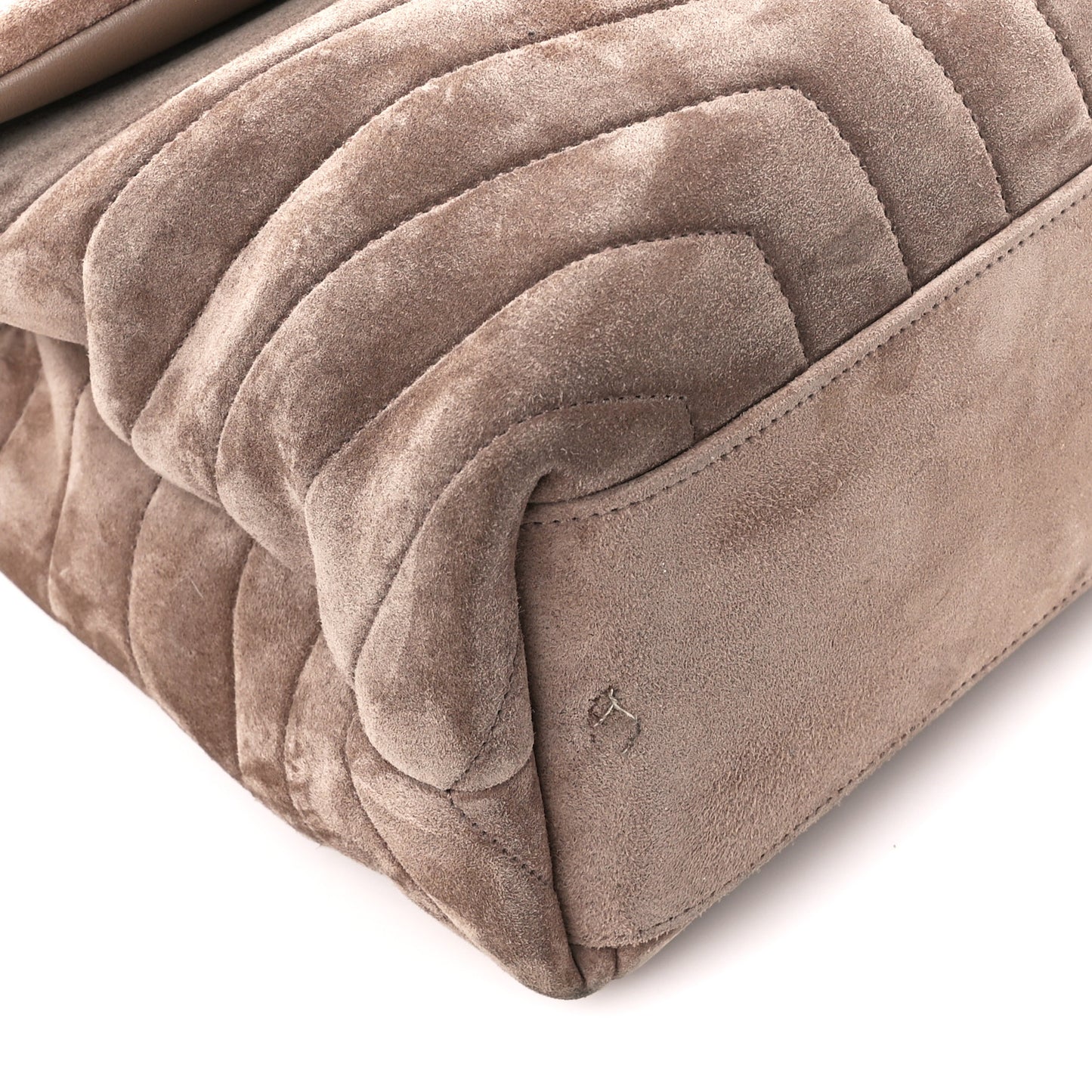 Suede Y Quilted Monogram Medium Loulou Chain Satchel Taupe