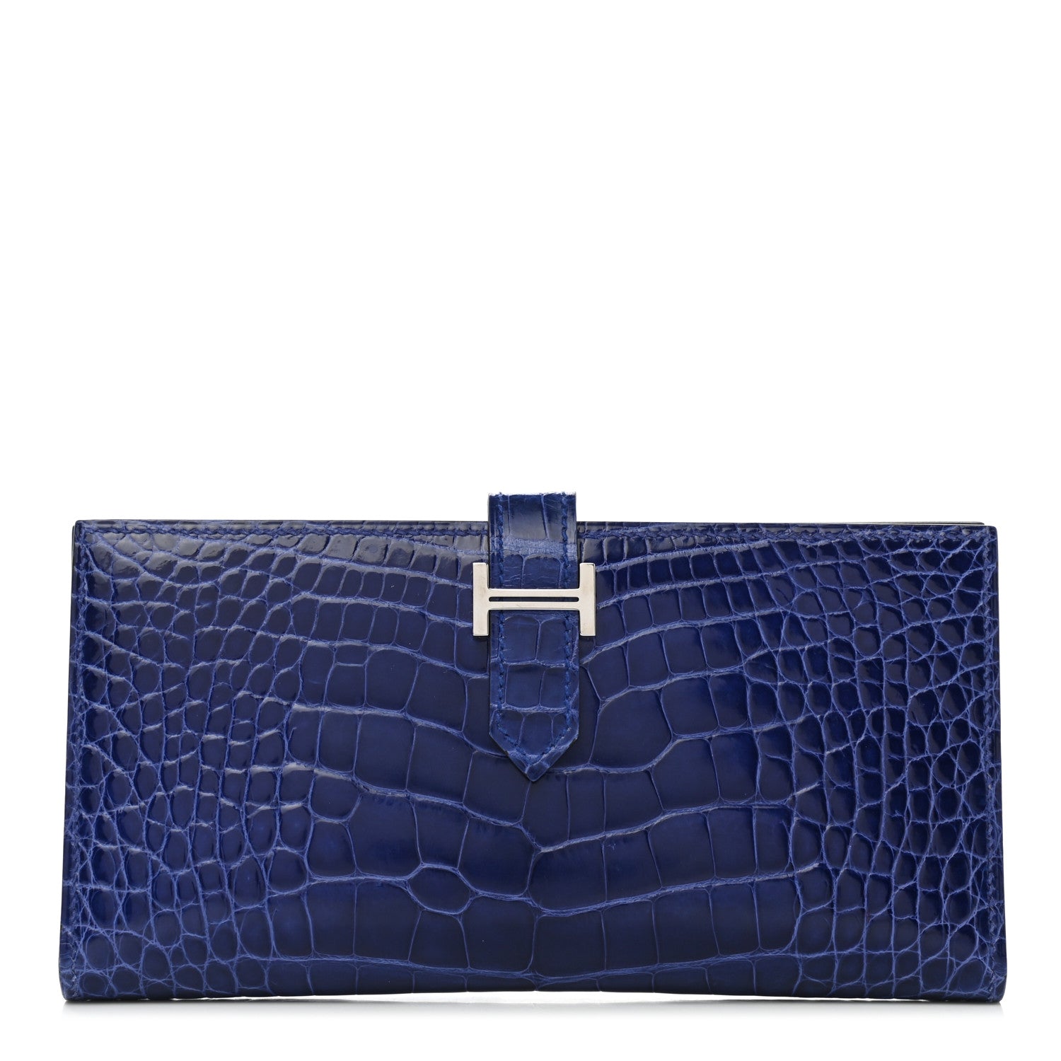 Hermes Shiny Alligator Bearn Wallet Bleu Electrique 1 of 9