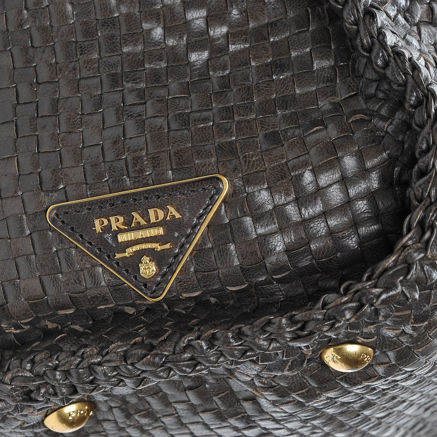 Goatskin Woven Top Handle Satchel Antracite