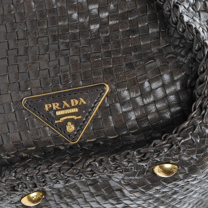Prada Goatskin Woven Top Handle Satchel Antracite 10 of 10