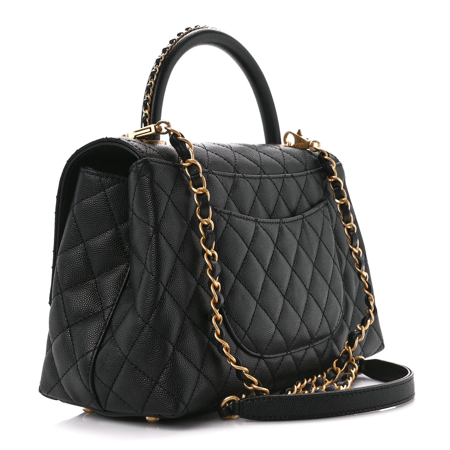 Caviar Quilted Small Coco Chain Handle Flap Black