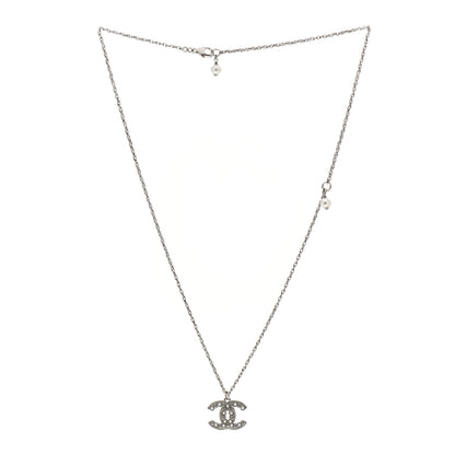 Chanel Crystal Pearl CC Pendant Necklace Silver 3 of 4
