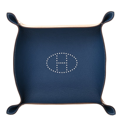 Hermes Taurillon Clemence Mises et Relances H'Dot Change Tray Bleu Regate Fauve 1 of 3