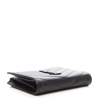 Saint Laurent Grain De Poudre Matelasse Chevron Monogram Zipped Card Case Black 4 of 6
