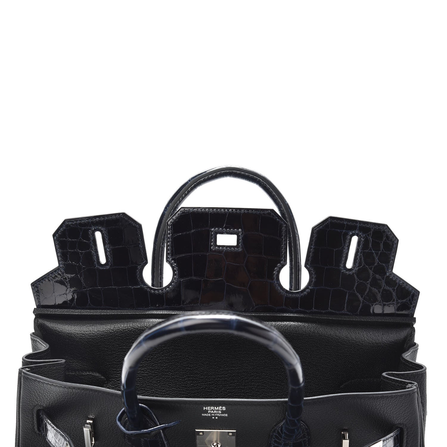 Hermes Taurillon Novillo Shiny Niloticus Crocodile Birkin Touch 30 Black Bleu Marine 12 of 29
