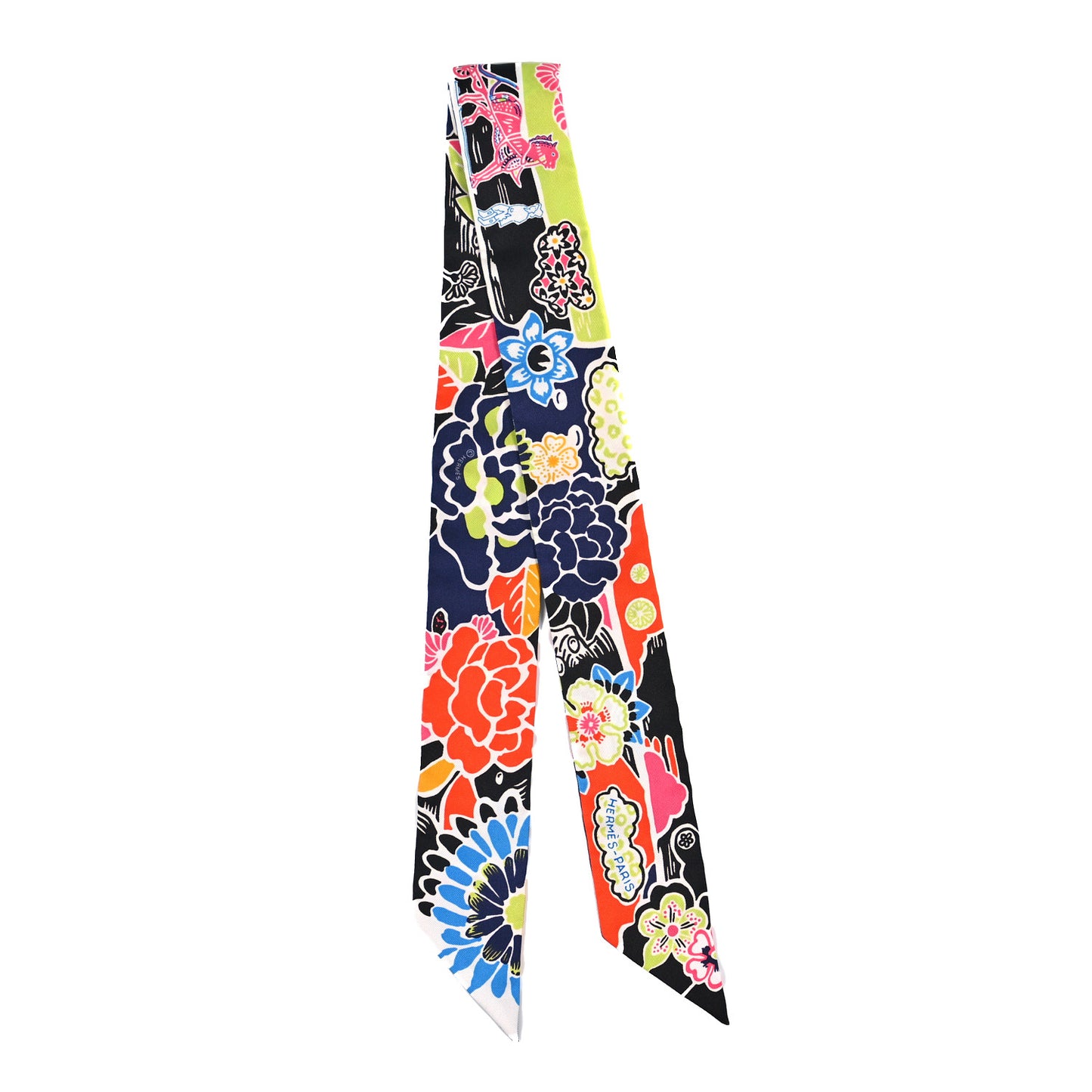 Silk Bingata Twilly Black Red Multicolor