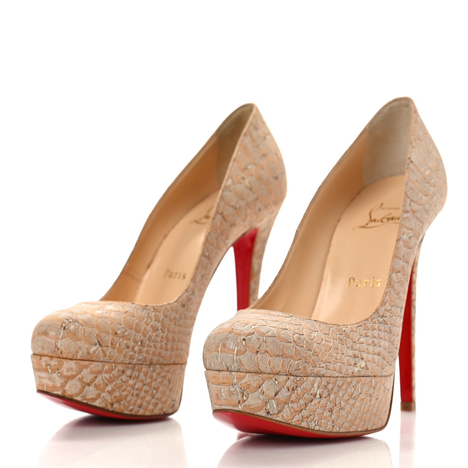 Christian Louboutin Cork Snake Print Bianca 140 Pumps 36 Beige 4 of 13