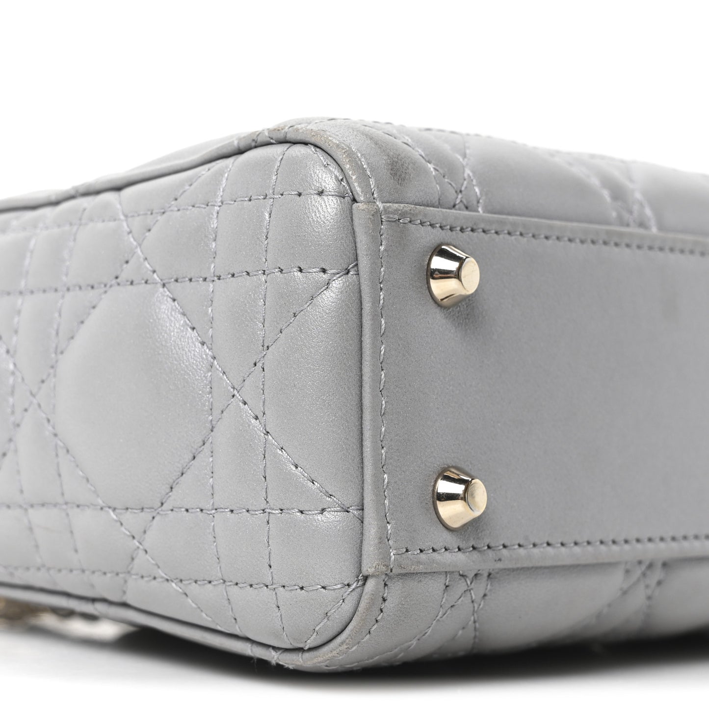 Metallic Lambskin Cannage Mini Lady Dior Gray