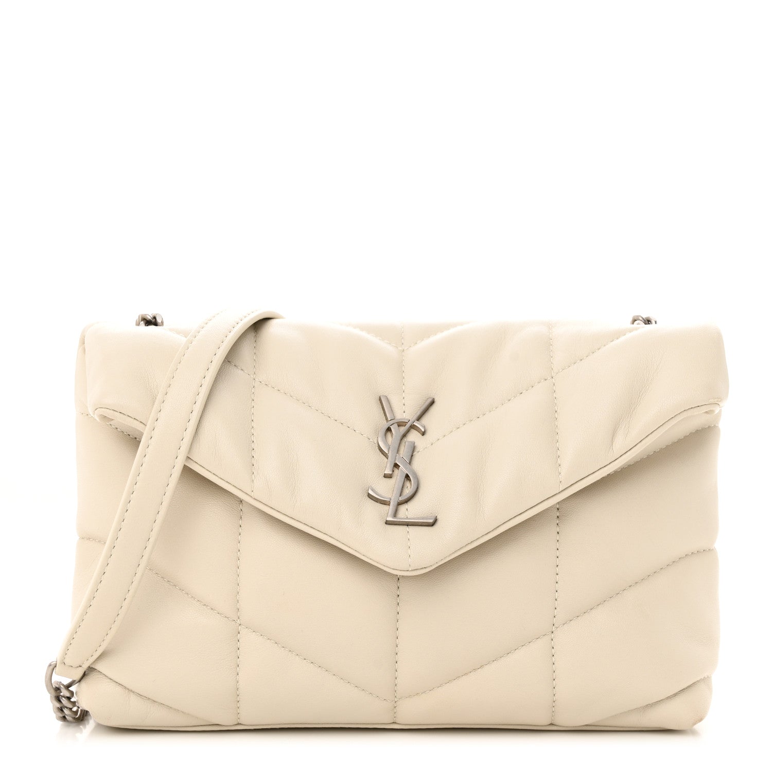 Saint Laurent Lambskin Quilted Toy Loulou Puffer Monogram Chain Satchel Crema Soft 1 of 9