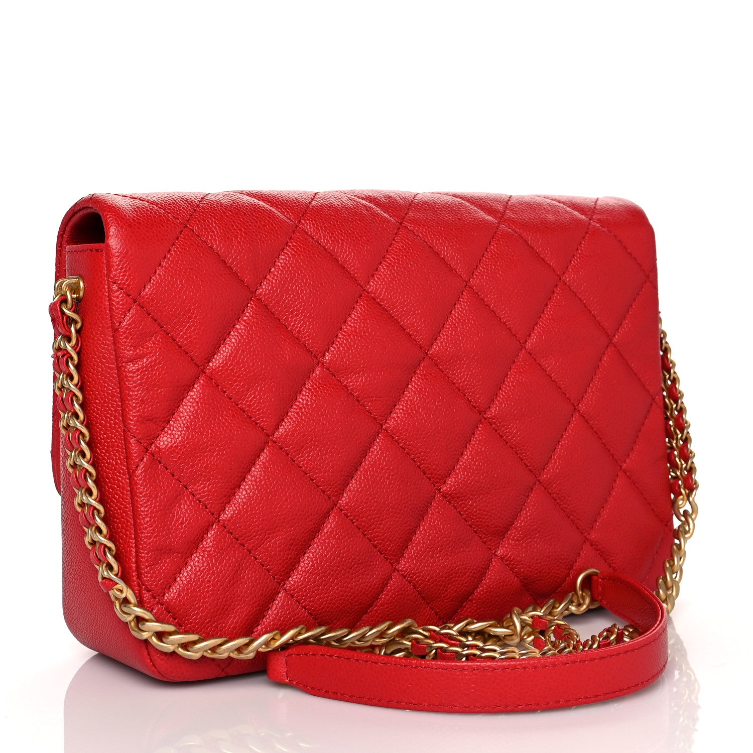 Chanel Shiny Caviar Quilted Large Chain Melody Flap Red 2 of 9