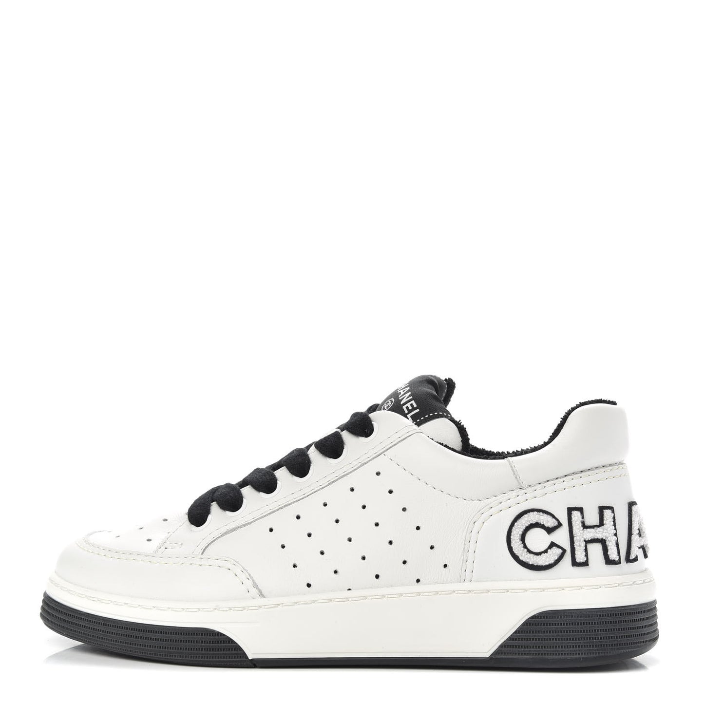 Calfskin Womens Logo Sneakers 36 Black White