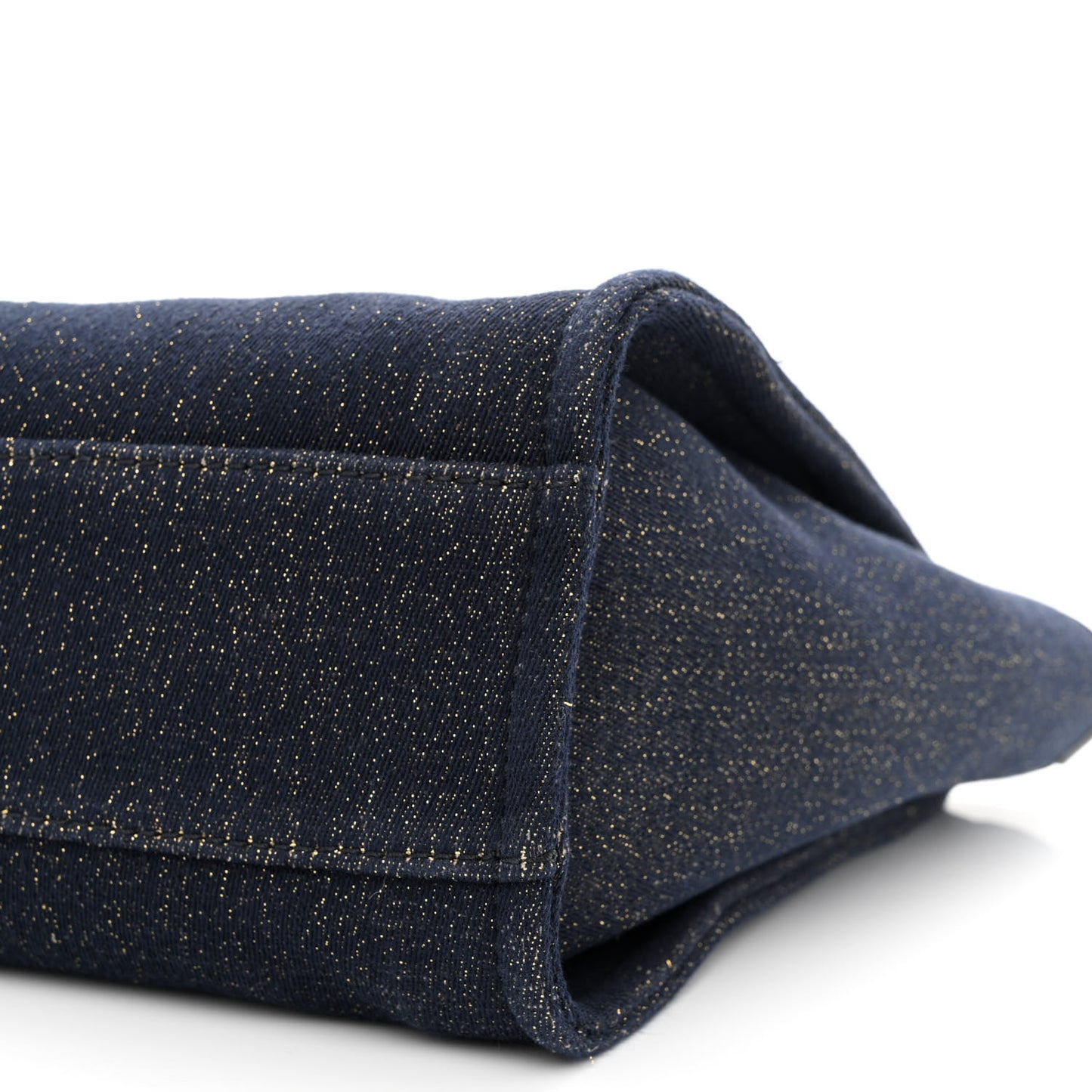 Lurex Canvas Small Deauville Tote Navy Blue Gold