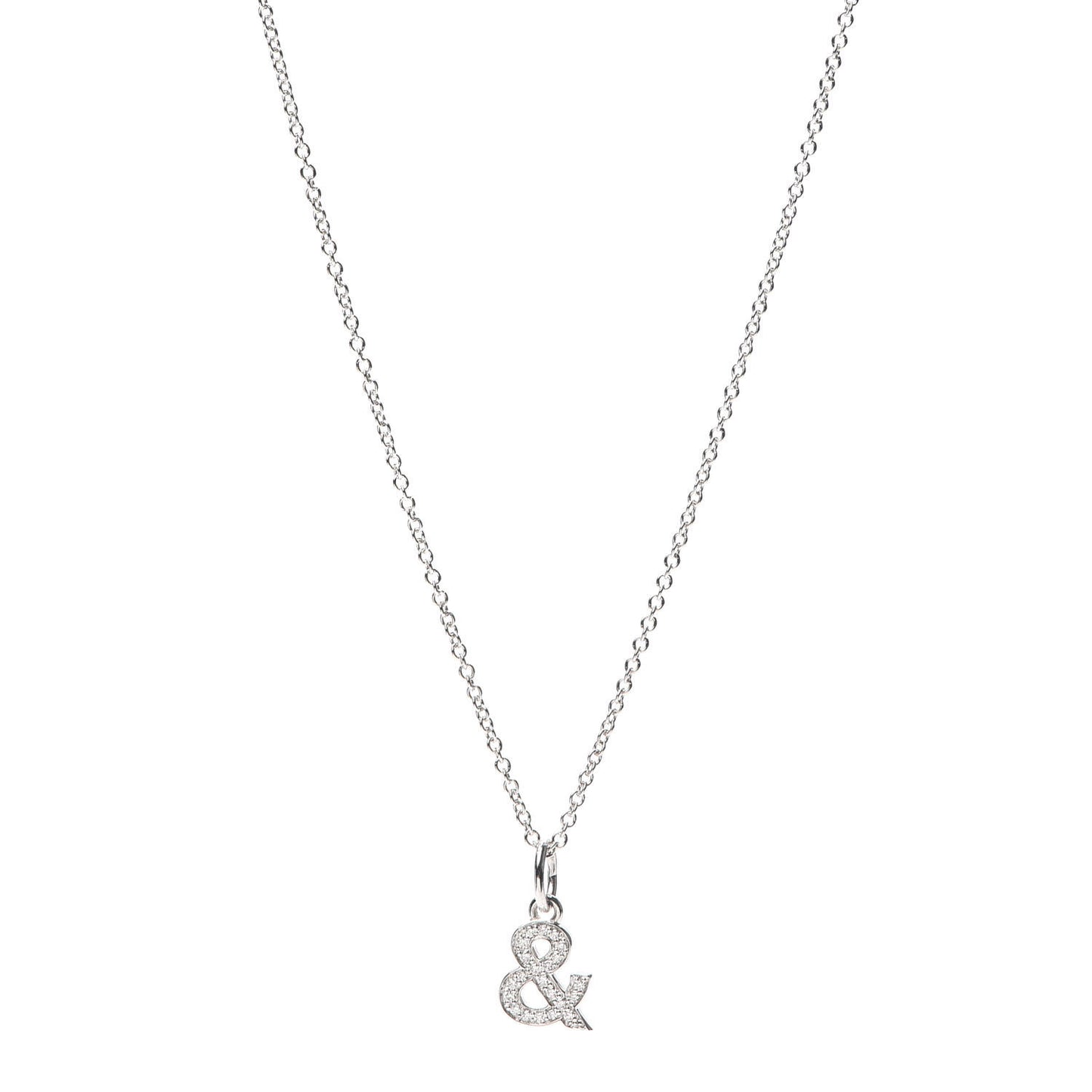 18K White Gold Diamond Medium Ampersand Pendant Necklace