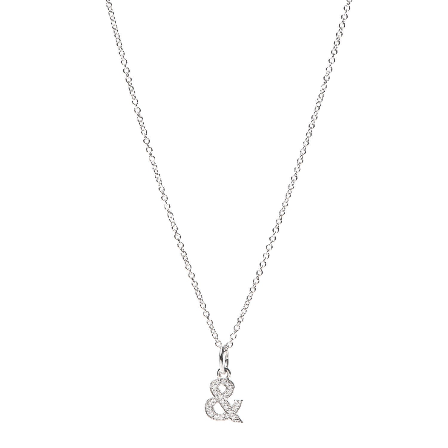Tiffany 18K White Gold Diamond Medium Ampersand Pendant Necklace 1 of 5