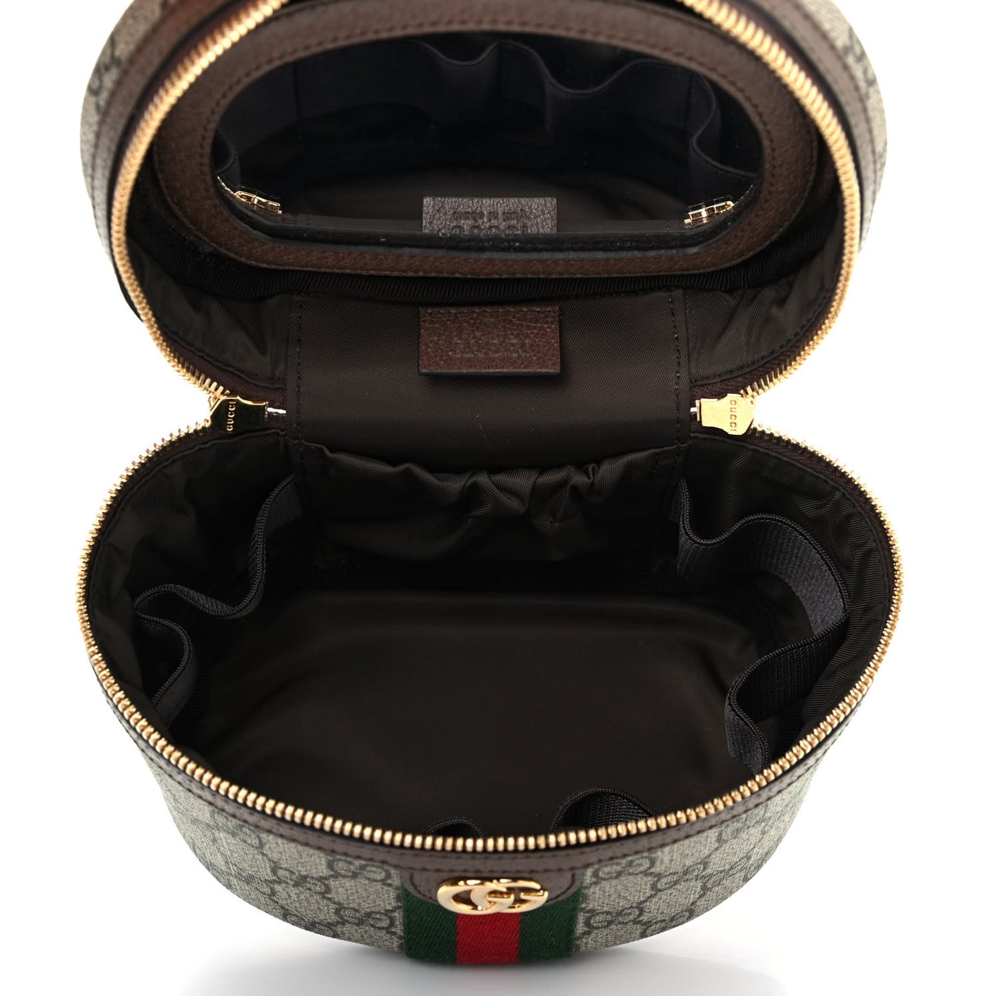 GG Supreme Monogram Textured Calfskin Web Ophidia Vanity Cosmetic Case Beige Ebony New Acero