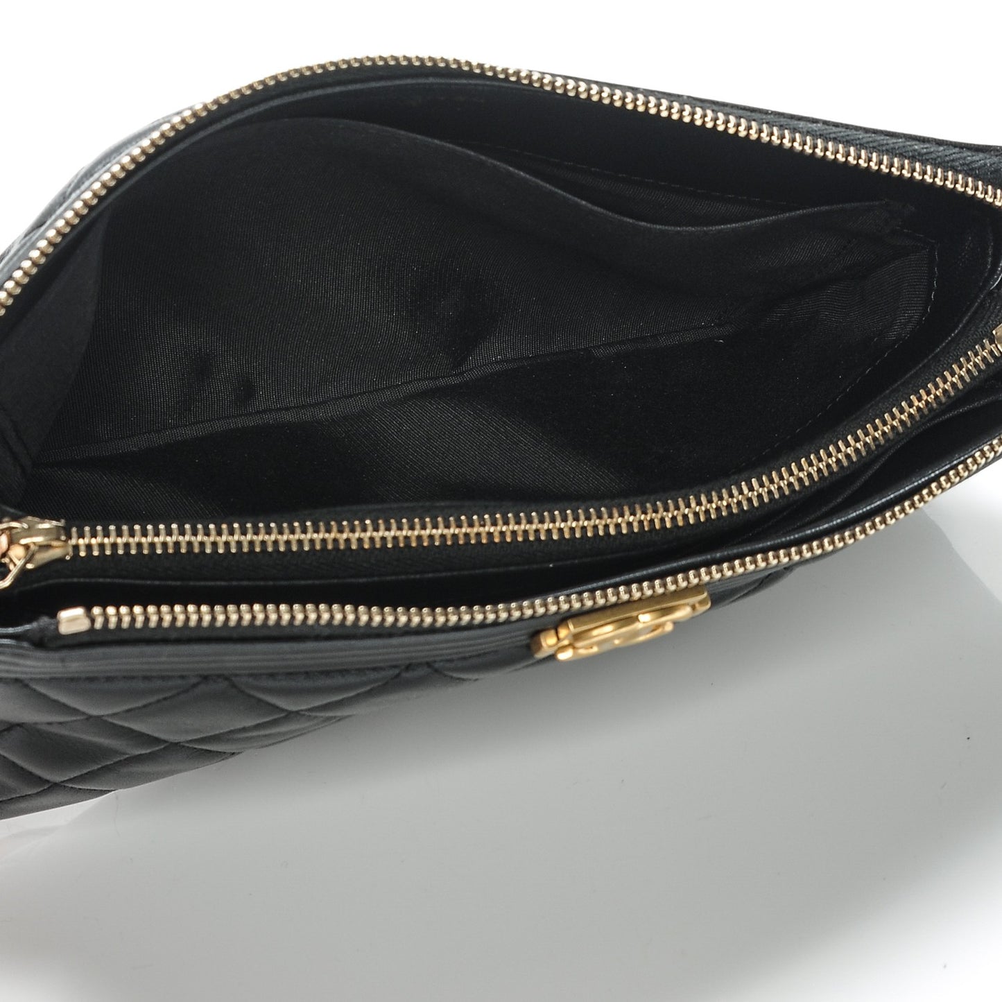 Lambskin Quilted Small Zipped Boy Pouch Black