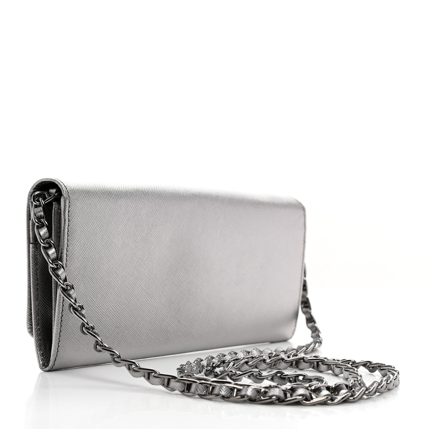 Prada Saffiano Metal Oro Chain Wallet Cromo 2 of 10