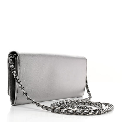 Prada Saffiano Metal Oro Chain Wallet Cromo 2 of 10