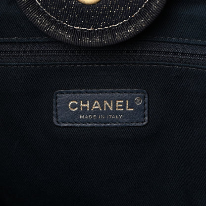 Chanel Lurex Canvas Medium Deauville Tote Navy Blue Gold 6 of 18