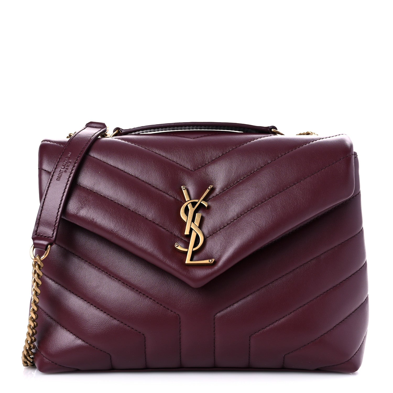 Saint Laurent Calfskin Y Quilted Monogram Small Loulou Chain Satchel Dark Legion Red 1 of 11