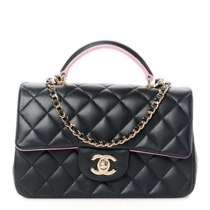 Chanel Lambskin Quilted Bi-Color Mini Top Handle Rectangular Flap Black Lilac 1 of 11
