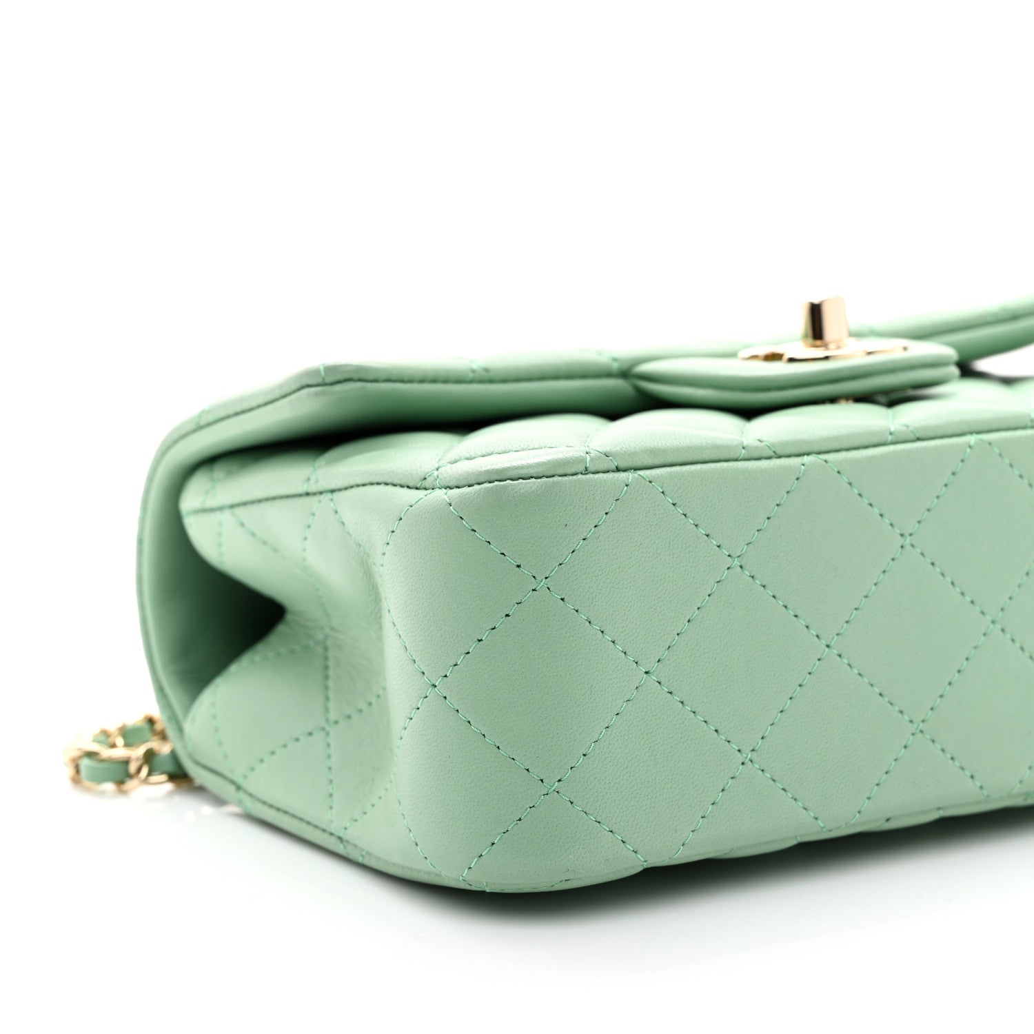 Chanel Lambskin Quilted Mini Top Handle Rectangular Flap Light Green 9 of 10